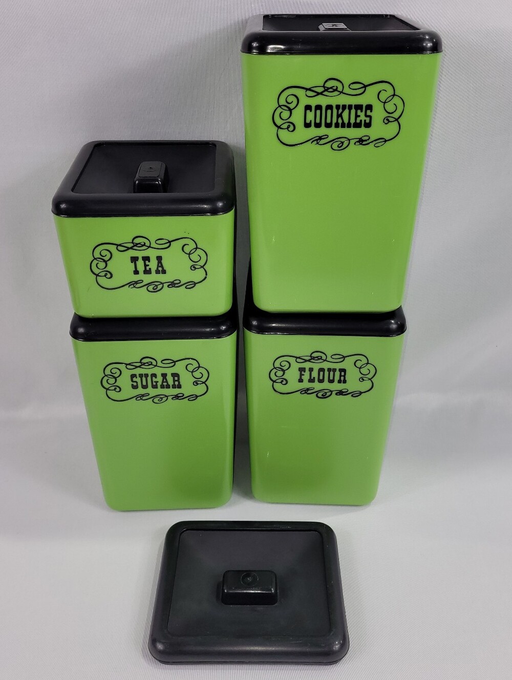 Beacon Vintage Set 4 Avacado Green Canister Storage Containers & Lids